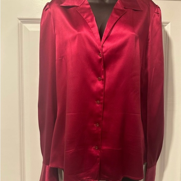 Moda Tops - Elegant Red Real Silk Satin Women's Top